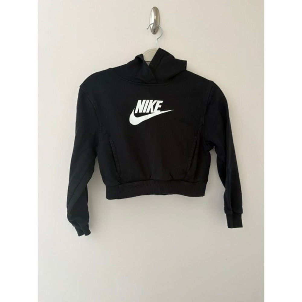 Nike Girls Black Cropped Hoodie Futura Logo Sweatshirt Size Medium M